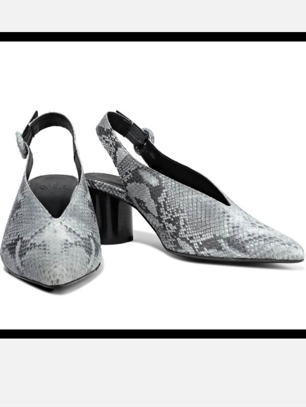 Iris & Ink Gray Black Snake Print Heels Pointed Toe Slingback 38 Us 8 New